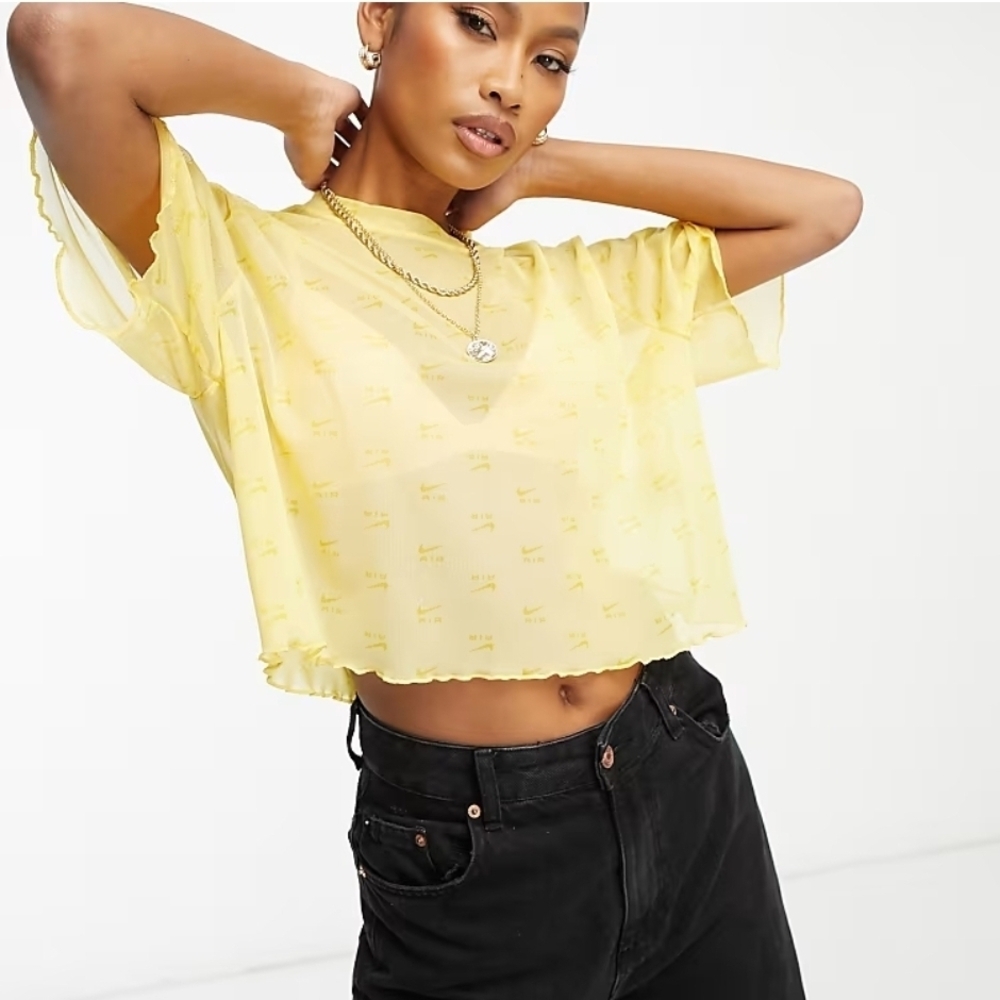 NWT | Nike Air Mesh Short Sleeve Crop Top | Yellow | Logo